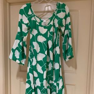 Diane Von Furstenberg green and white dress.